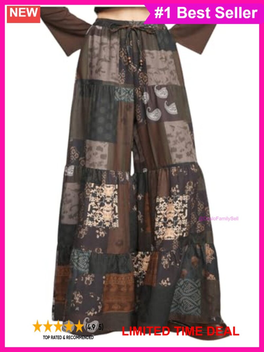 High Waist Wide Leg Palazzo Pants Ruffle Hem Flowy Casual
